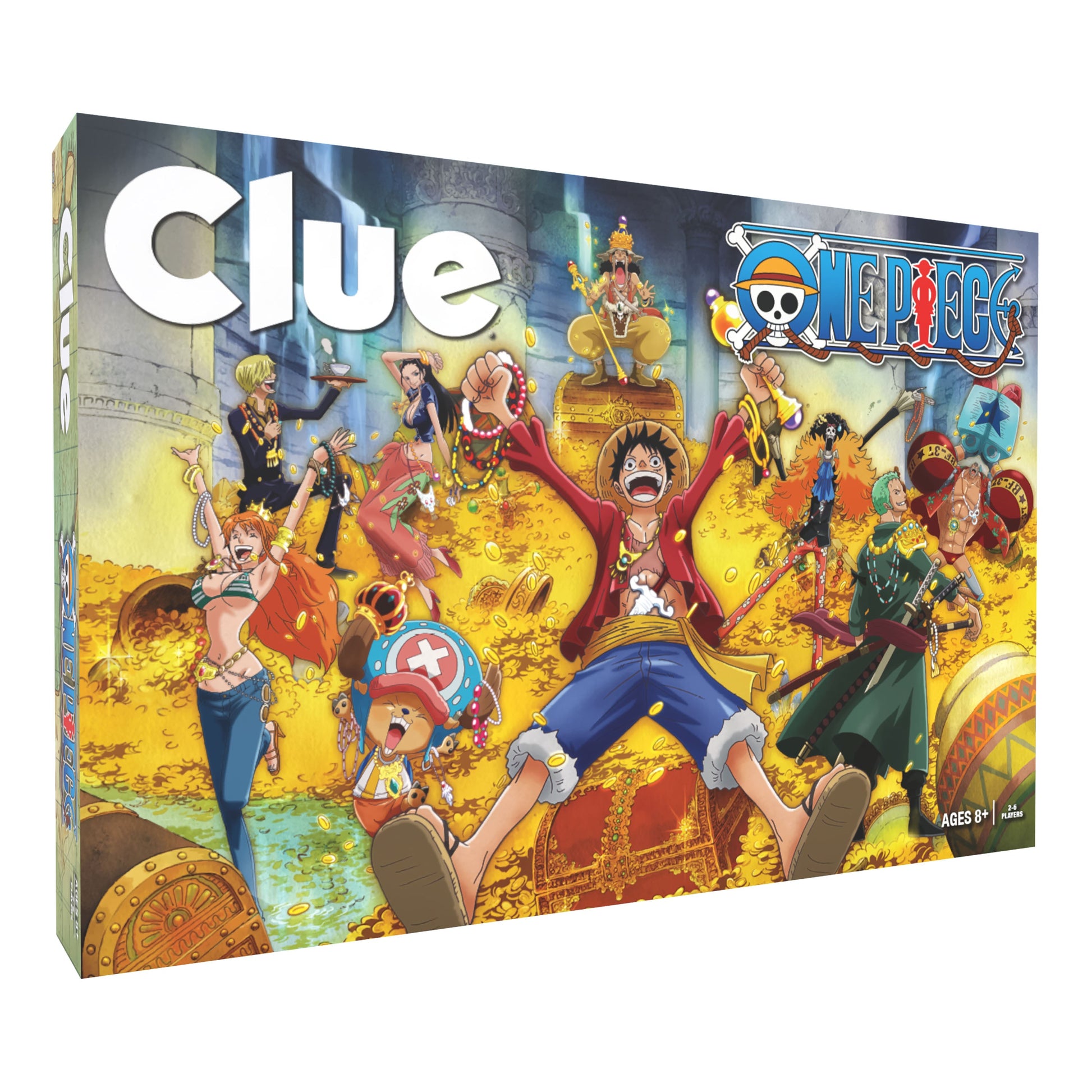 Clue: One Piece - Clue board game box featuring One Piece anime characters with vibrant, colorful pirate-themed artwork.