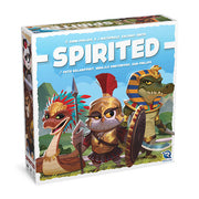 Spirited (PREORDER) - Colorful board game box featuring cartoon dinosaur warriors in tribal and armor styles against a blue sky background.