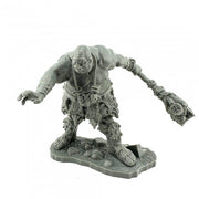 Cyclops - Gray plastic fantasy cyclops miniature wielding a spiked club and wearing tattered armor on a textured base.