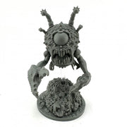Fathom Tyrant - Gray resin miniature of a monstrous eyeball creature with multiple stalks, sharp teeth, and a clawed arm emerging from a.