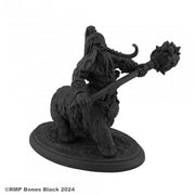 Mamlord - Black resin miniature of a muscular beast-like warrior kneeling and wielding a large spiked mace on an oval base.