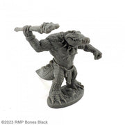 Gatorman With Spear - Gray miniature figurine of an anthropomorphic alligator warrior holding a spear, detailed scales and armor plating.