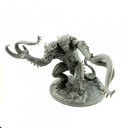 Demonic Lasher - Gray plastic miniature of a demonic creature with long whip-like arms and a hunched, muscular body standing on a textured.