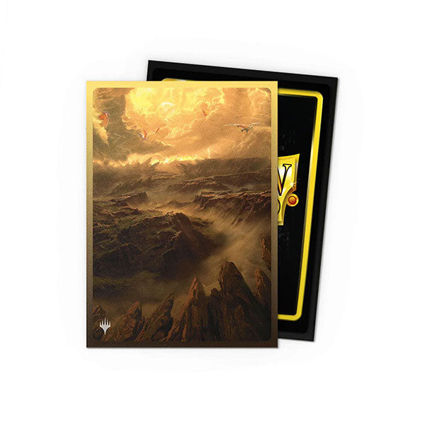 Dragon Shield Standard Dual Matte Art Sleeves 100ct - MTG Landfall Series - Arid Mesa (PREORDER) - Dual matte card sleeves with a warm golden-brown rocky landscape design from the Landfall series.