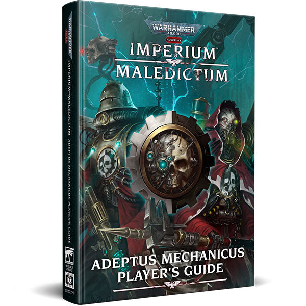 Warhammer 40,000 Roleplay: Imperium Maledictum: Adeptus Mechanicus Player's Guide (PREORDER) - Hardcover Warhammer 40,000 Imperium Maledictum roleplay book with dark sci-fi artwork and mechanical skull emblem on cover.