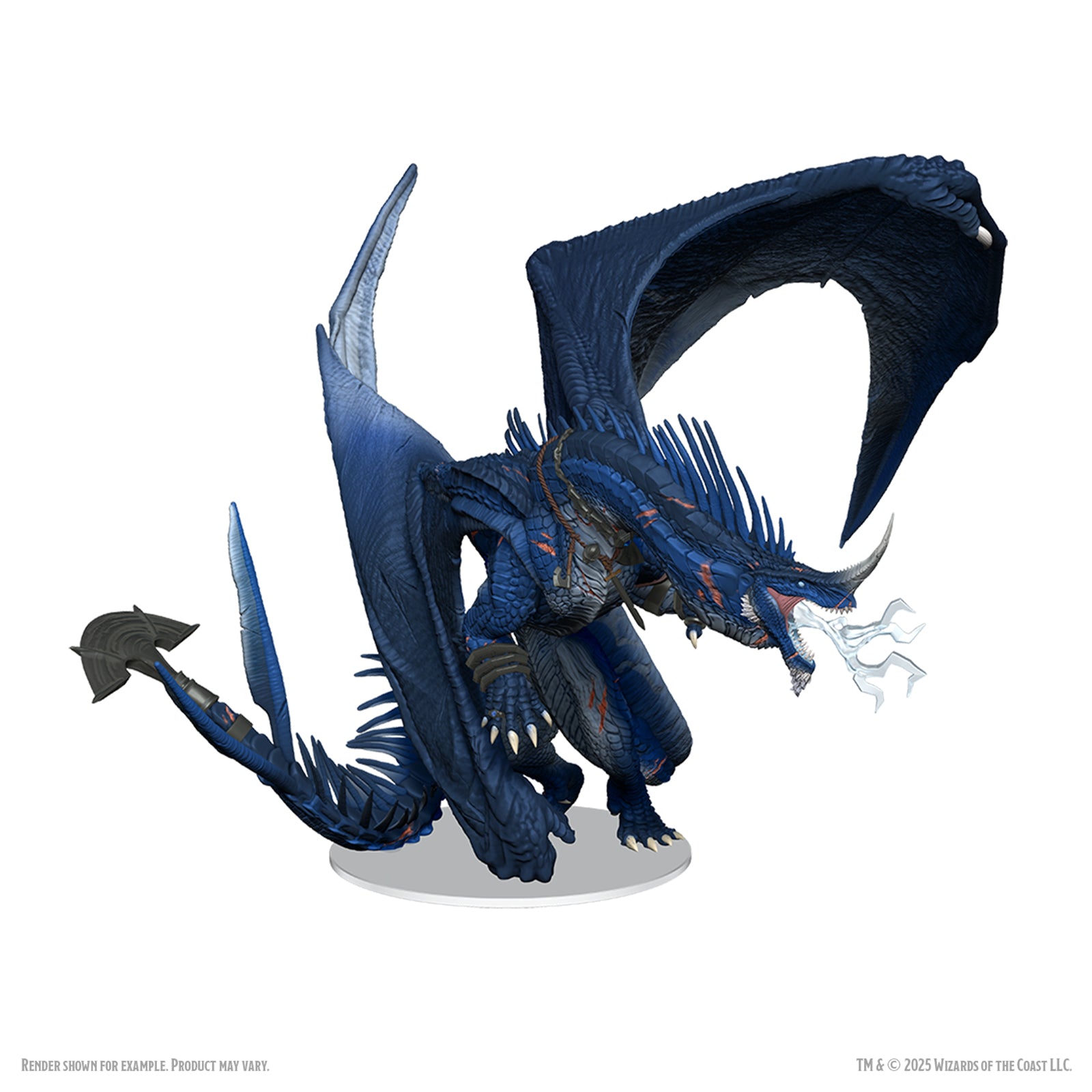 Dungeons & Dragons: Icons of the Realms: Anthradusk, Ancient Blue Dragon - Detailed dark blue dragon miniature with large wings spread, spiked tail, and fiery breath effect.
