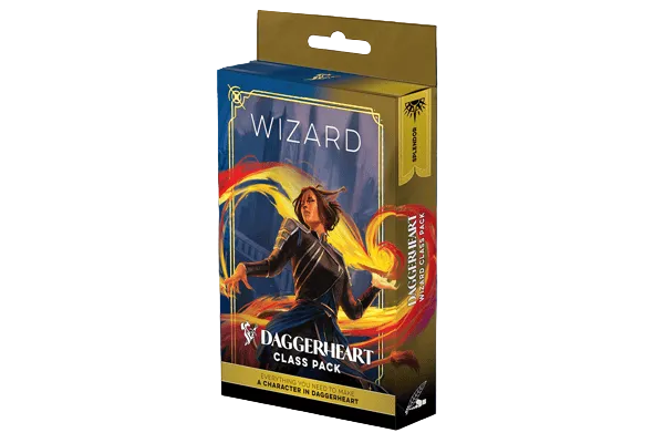 Daggerheart RPG: Class Pack - Wizard (PREORDER) - Daggerheart RPG Wizard class pack box featuring a blond female wizard casting fiery and icy spells against a dark blue.