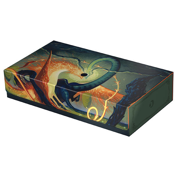 Ultimate Guard Omnihive: 1000+ Xenoskin Deckcase: Lorwyn Eclipsed - Celestial Reunion - Rectangular deck box with dark green base, featuring vibrant fantasy art of intertwined creatures in orange, blue, and.
