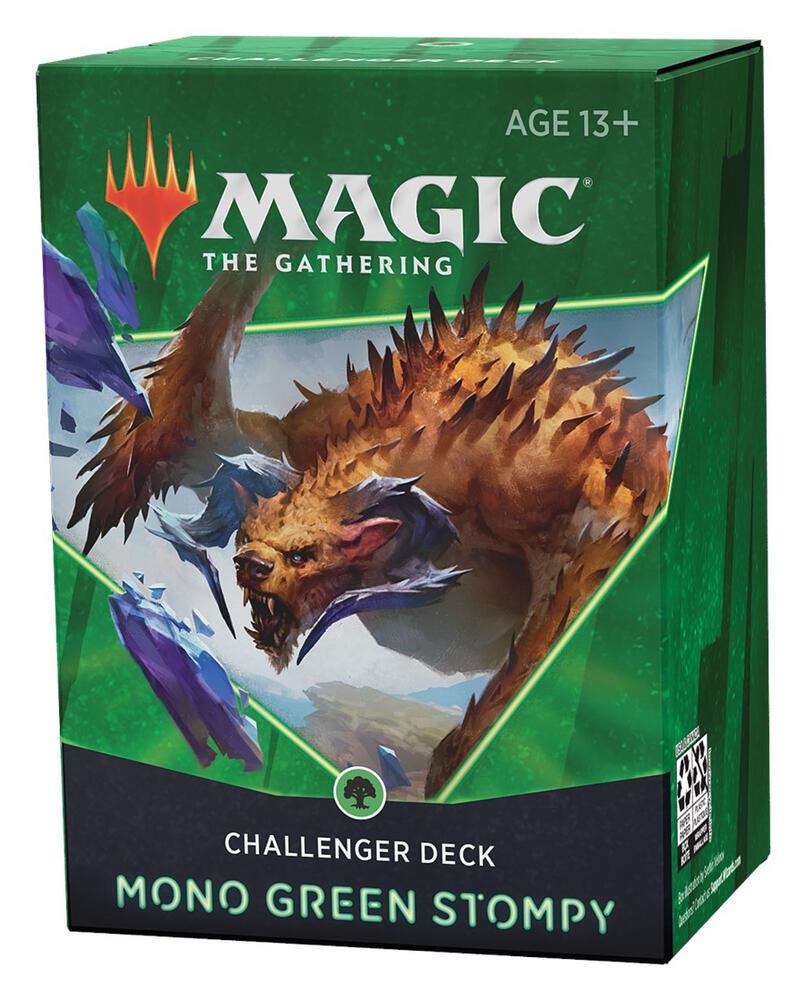 Challenger Deck 2021: Mono Green Stompy - Magic The Gathering Challenger Deck 2021 Mono Green Stompy box with green and purple fantasy creature artwork.
