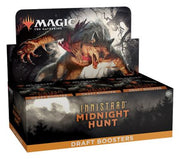 Magic: The Gathering: Midnight Hunt Draft Booster Box - MTG Midnight Hunt Draft Booster Box with dark gothic artwork featuring Werewolf creatures on black background.