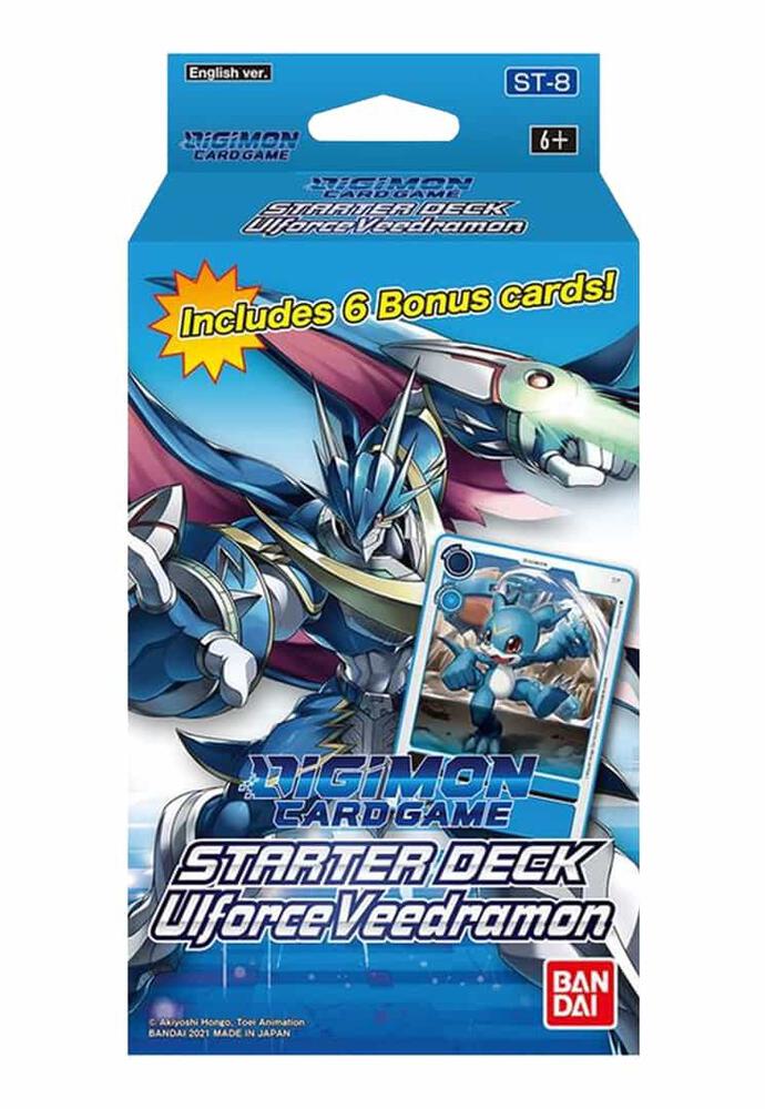 Ulforce Veedramon Starter Deck - Starter Deck 08 - Blue and white Digimon card game starter deck pack featuring Ulforce Veedramon artwork and bonus cards label.