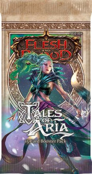 Flesh and Blood - Tales of Aria - Booster Pack - Flesh and Blood Tales of Aria trading card booster pack with fantasy artwork of armored female warrior wielding glowing sword.