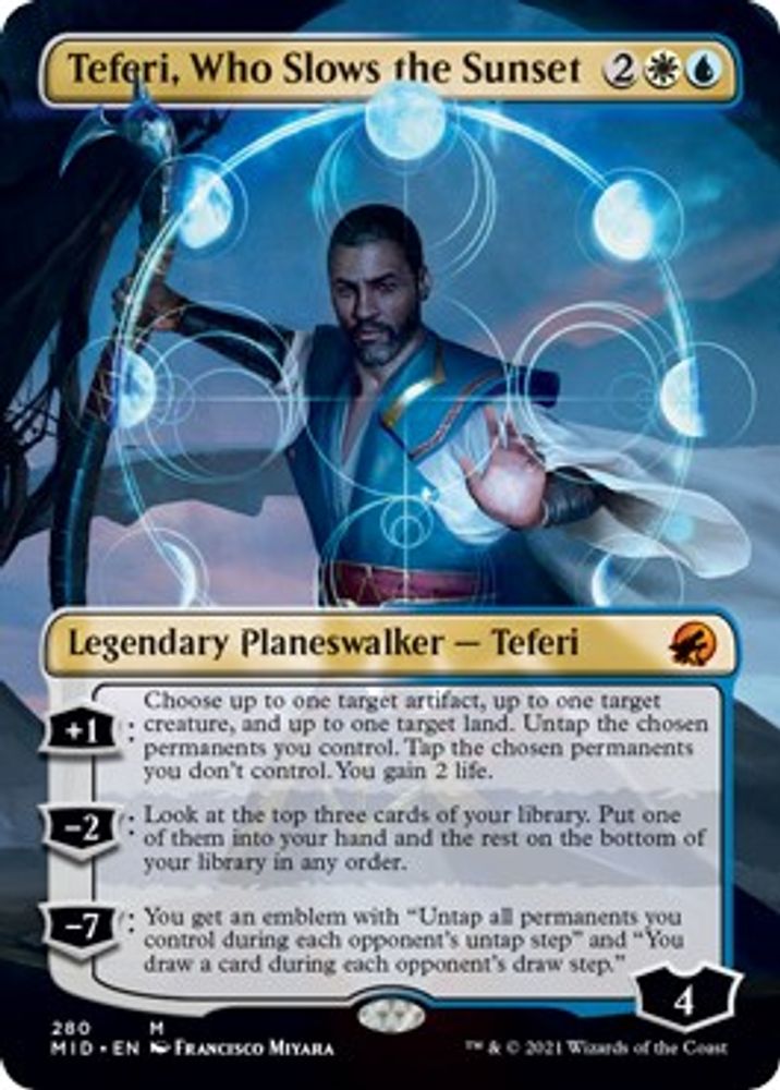 Teferi, Who Slows the Sunset (Borderless) · 280 · MID · Foil