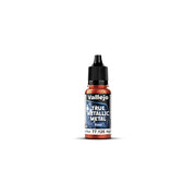Vallejo True Metallic Metal Base: Forged Red (18ml) - Small cylindrical bottle of Vallejo True Metallic Metal Base paint in vibrant forged red with a black twist cap and branded.