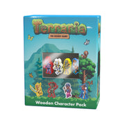 Terraria: The Board Game Wooden Character Pack (PREORDER) - Brightly colored wooden character figures in a blue box with Terraria logo and forest background.