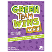 Green Team Wins Again - Green Team Wins Again party game box with bold green and orange text on a purple background with geometric shapes.