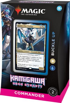 Magic: the Gathering -  Kamigawa Neon Dynasty Commander - Buckle Up - The Gathering Kamigawa Neon Dynasty Commander Deck Buckle Up packaging with featured card artwork and blue accents.