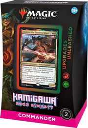 Magic: the Gathering -  Kamigawa Neon Dynasty Commander - Upgrades Unleashed - The Gathering Kamigawa Neon Dynasty Commander Upgrades Unleashed box with colorful artwork and visible game cards inside.