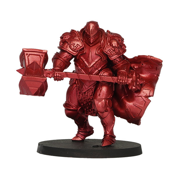 Vallejo True Metallic Metal Airbrush: Ruby Red (18ml) - Metallic ruby red miniature warrior figure holding a large hammer with detailed armor on a round base.