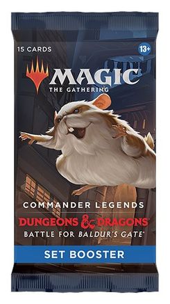 Magic: The Gathering: Battle for Baldur's Gate Set Booster Pack - The Gathering Battle for Baldur's Gate set booster pack with fantasy creature artwork, dark blue and black packaging, and.