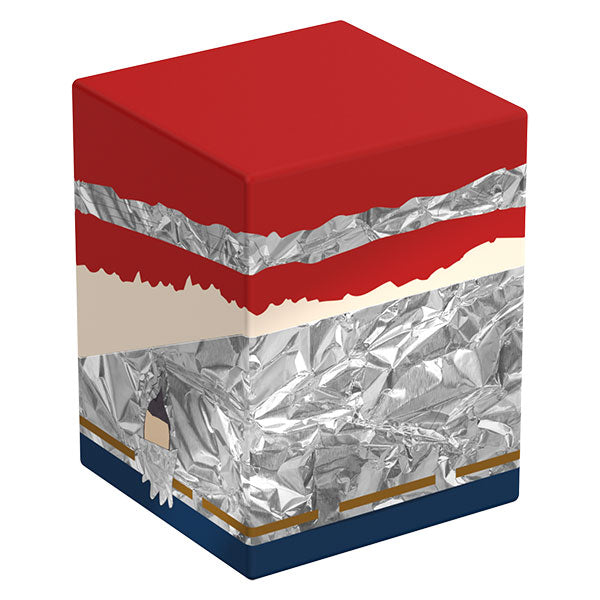 Squaroes 100+ Boulder: South Park: Fractured but Whole - General Disarray (PREORDER) - Rectangular deck box with red top, foil-textured silver middle, beige and navy blue bands, and gold accents.