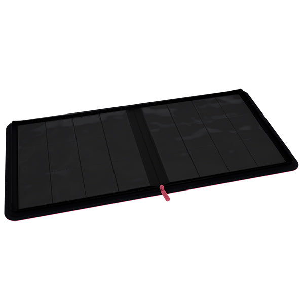 Arcane Fortress 12-Pocket Zippered Binder: Solid Color - Pink - Open pink zippered binder with twelve clear card slots arranged in two rows on black interior panels.