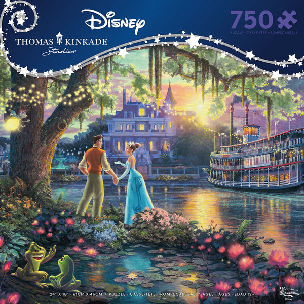 The Princess and the Frog - 750 Piece Puzzle - Disney Thomas Kinkade Studios 750-piece puzzle featuring The Princess and the Frog scene with Tiana and Naveen by the river.