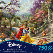 Snow White Sunlight - 750 Piece Puzzle - 750-piece Disney puzzle featuring Snow White dancing with the Prince in a vibrant, colorful garden scene surrounded by the.