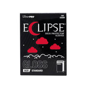 Ultra Pro Eclipse Gloss Deck Protectors: Apple Red - Black box of Ultra Pro Eclipse Gloss Deck Protector Sleeves with red apple red crescent moon design and 105 count label.