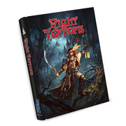 Night Terrors (PREORDER) - Hardcover book titled Night Terrors with dark forest cover art featuring a hooded warrior holding a lantern and sword at.