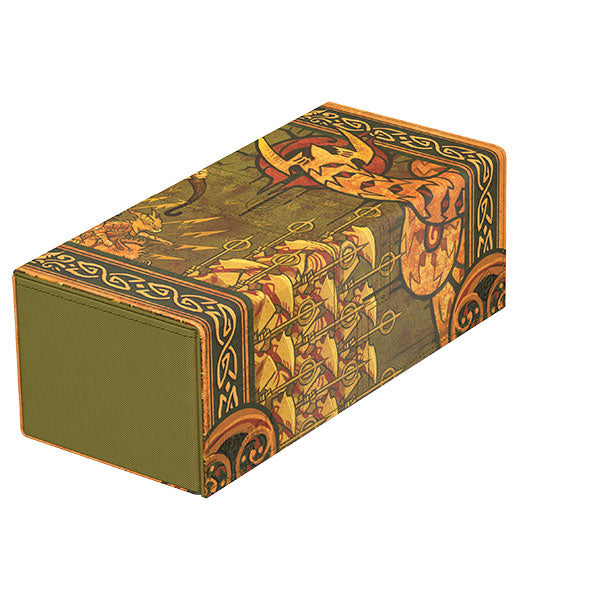 Ultimate Guard Twin Flip'n'Tray 266+ Deckcase: Lorwyn Eclipsed - Chronicle of Victory - Rectangular deck case with green base and detailed Lorwyn Eclipsed fantasy artwork in earth tones and ornate borders.