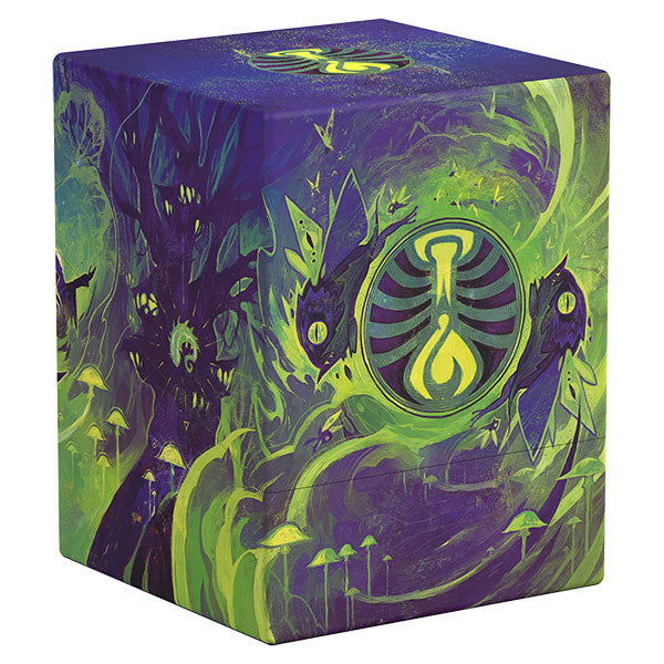 Ultimate Guard Boulder 100+: Secrets of Strixhaven - Witherbloom (PREORDER) - Green and purple rectangular card storage box with glowing magical symbols and dark fantasy artwork.