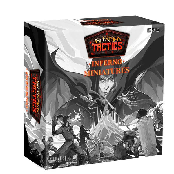 Ascension Tactics: Inferno - Miniatures (PREORDER) - Inferno Miniatures with dark fantasy artwork showing warriors and a fiery central figure.
