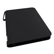 Arcane Fortress 9-Pocket Zippered Toploader Binder: Solid Color - Black - Black zippered toploader binder with rounded corners and a fabric handle on the spine.