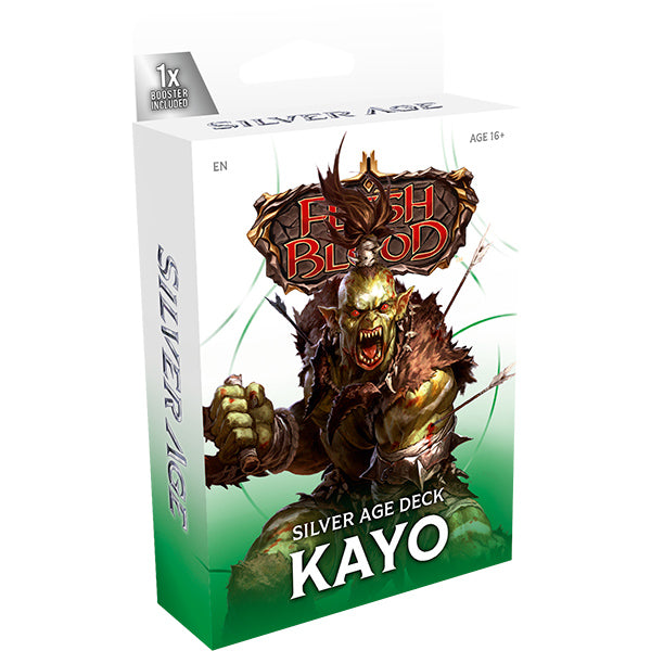 Flesh and Blood: Silver Age Chapter 1 Deck - Kayo - Flesh and Blood Silver Age Chapter 1 Deck featuring fierce warrior Kayo in armor with glowing green eyes and clenched fist.