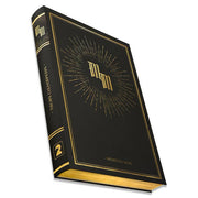 Memento Mori: Core Book - Black hardcover book with gold embossed "mm" logo and radiant lines, gold-edged pages, and elegant spine detailing.