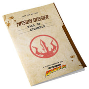 Outgunned: Fall Of Atlantis Mission Dossier - Beige RPG mission dossier with red trident emblem, titled "Mission Dossier Fall of Atlantis".