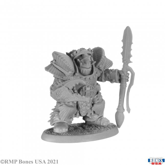 Champion of Maersuluth - Gray fantasy miniature figurine of armored warrior holding ornate bow and arrow on textured base.