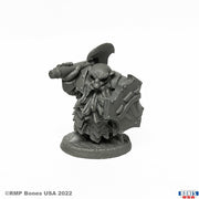 Dark Dwarf Cleaver - Dark fantasy dwarf figurine wielding a large cleaver and holding a shield with spike details.