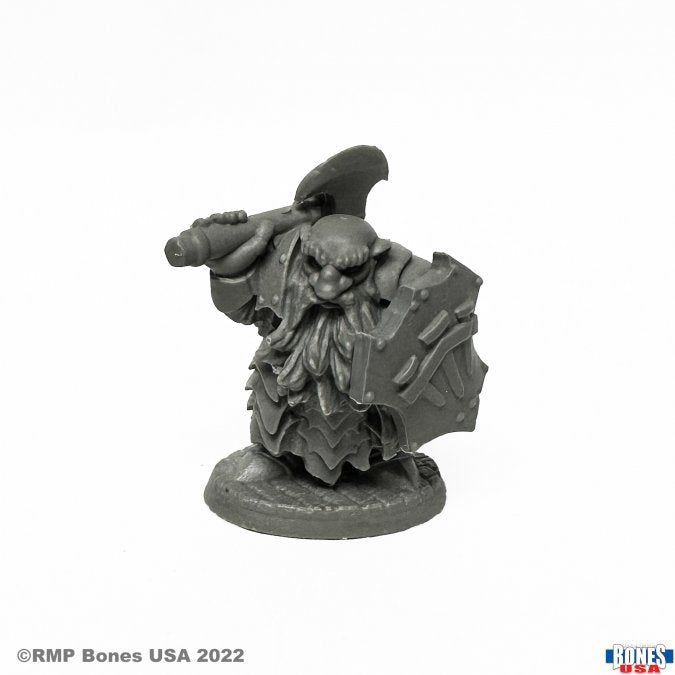 Dark Dwarf Cleaver - Dark fantasy dwarf figurine wielding a large cleaver and holding a shield with spike details.