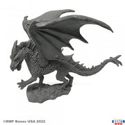Young Ice Dragon - Dark gray detailed dragon figurine with outstretched wings standing on rocky base.