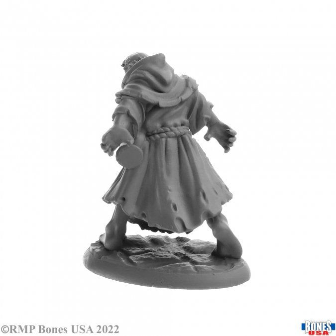 Dreadmere Wight - Gray unpainted miniature of a robed undead figure with tattered cloak and outstretched hands on a textured base.