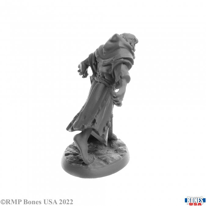 Dreadmere Wight - Dark gray fantasy miniature of a cloaked undead figure with tattered robes on a textured round base.