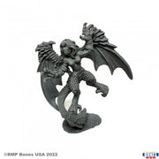 Harpy - Gray resin miniature of a harpy with detailed feathered wings, bird legs, and fierce expression standing on textured base.