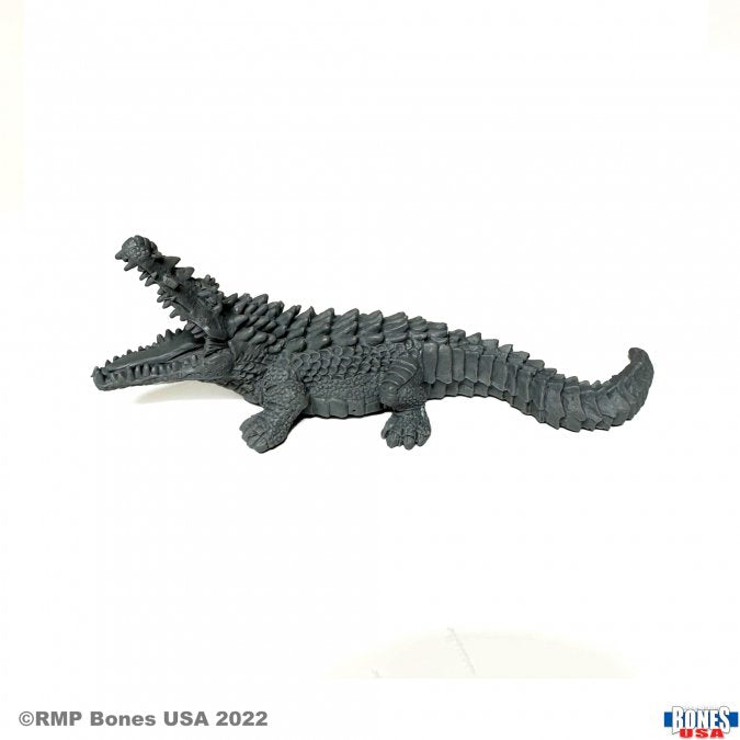Dire Crocodile - Dark gray detailed fantasy crocodile figurine with open mouth and textured scales.