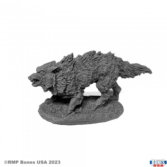 Winter Wolf - Gray detailed miniature wolf figurine with textured fur standing on an oval base.