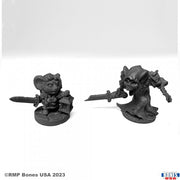 Mouslings - One armored holding a sword and shield, the other a ghostly creature with a sword and outstretched arm, both on round bases.