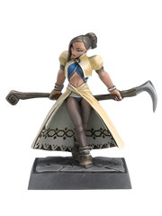 Raya, Sorceress (Unpainted) - Unpainted resin miniature of a sorceress with long hair, wearing a short cream and blue dress with gold shoulder armor,.