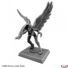 Raven - Gray resin miniature of a crouching female figure with large, detailed wings on a square textured base.