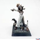 Black Rose (Unpainted) - Unpainted black resin miniature of a fierce female figure with spiked crown and long flowing robe, posed pointing forward on